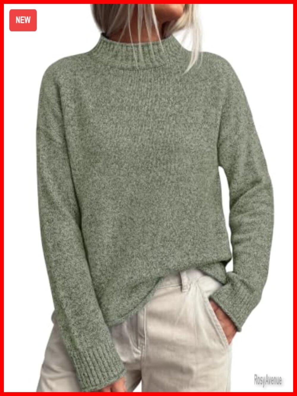 Women's Ribbed Knit Mock Neck Sweater Loose Fit
